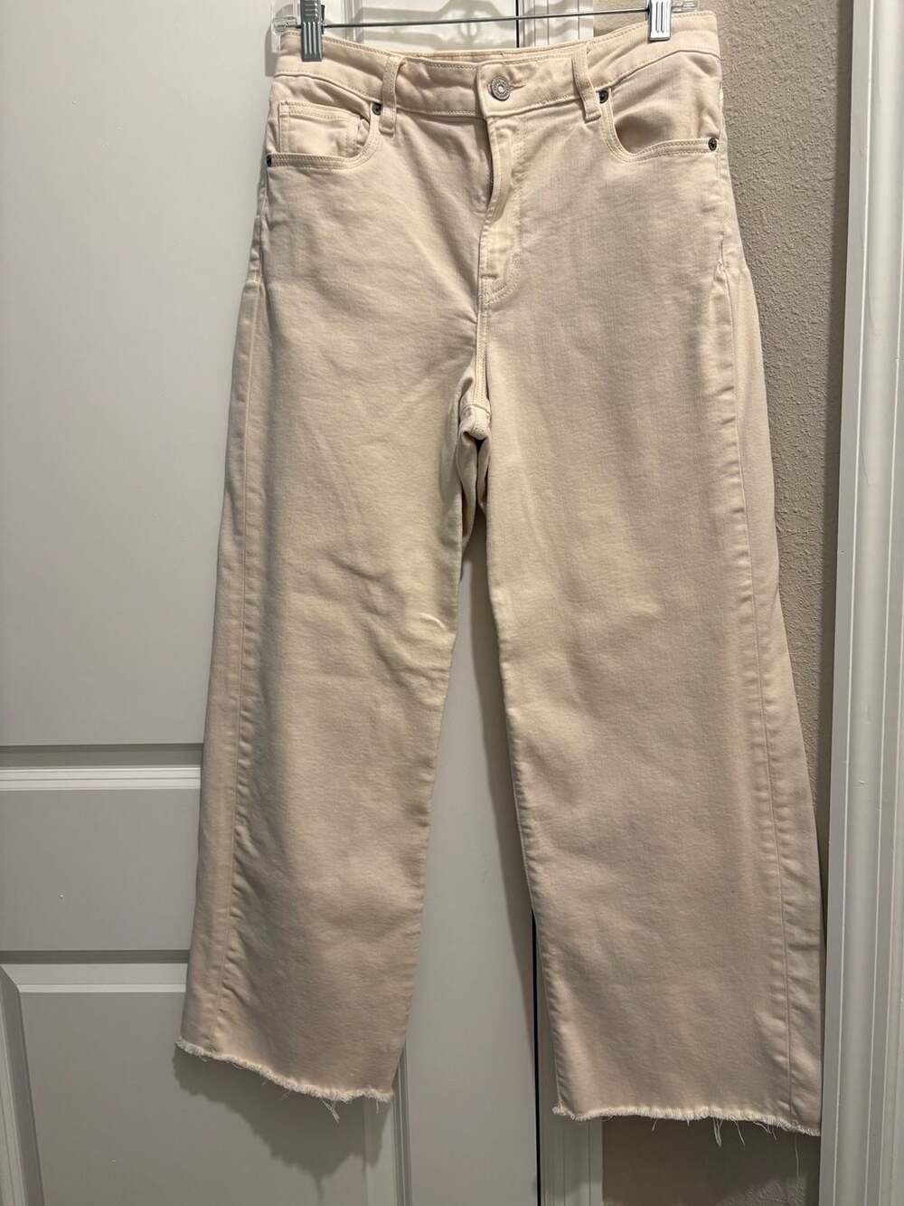 HIDDEN Los Angeles Cream Wide Leg Raw Hem Jeans